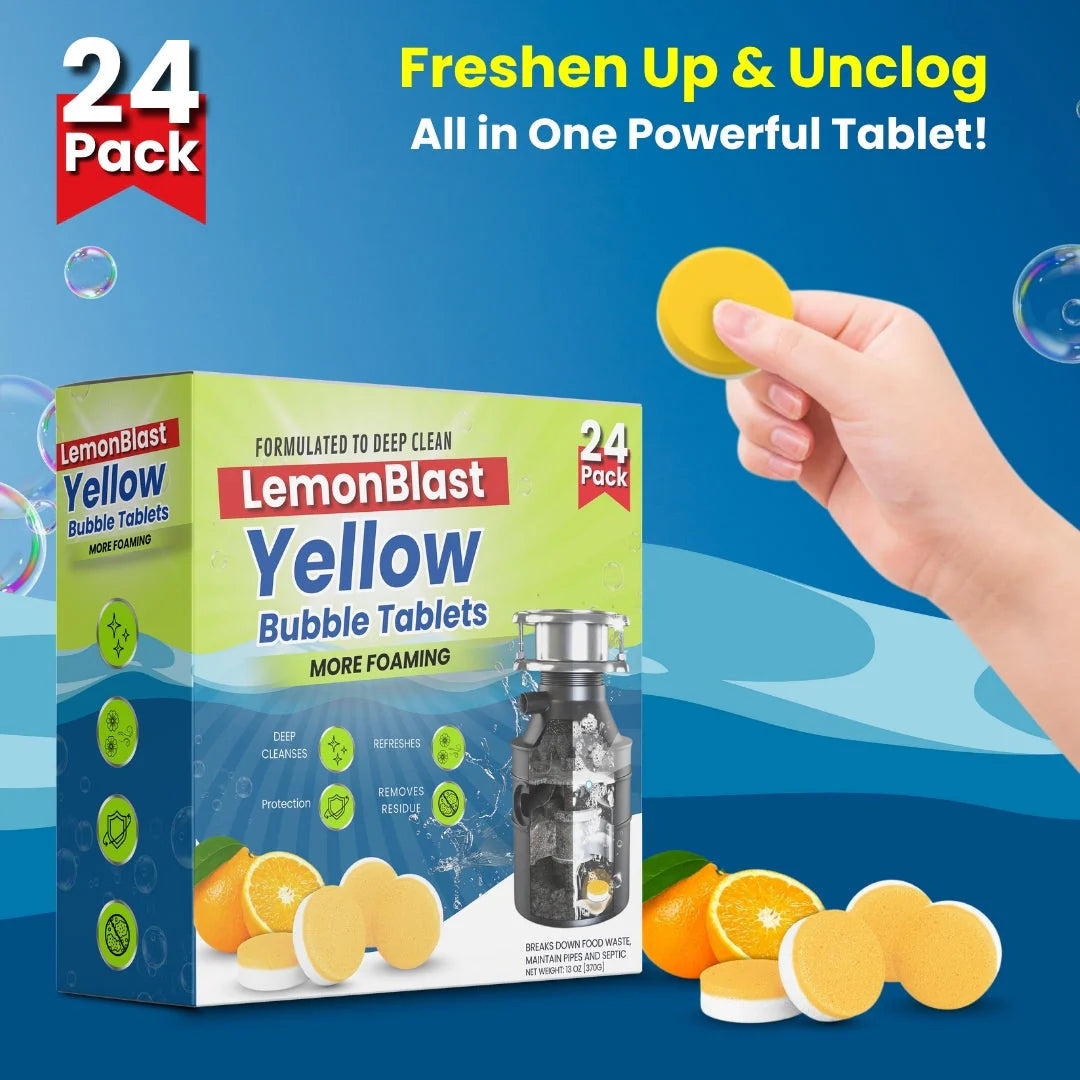 🎉LemonBlast Yellow Bubble Tablets – Odor Eliminator + Blockage Remover🍋