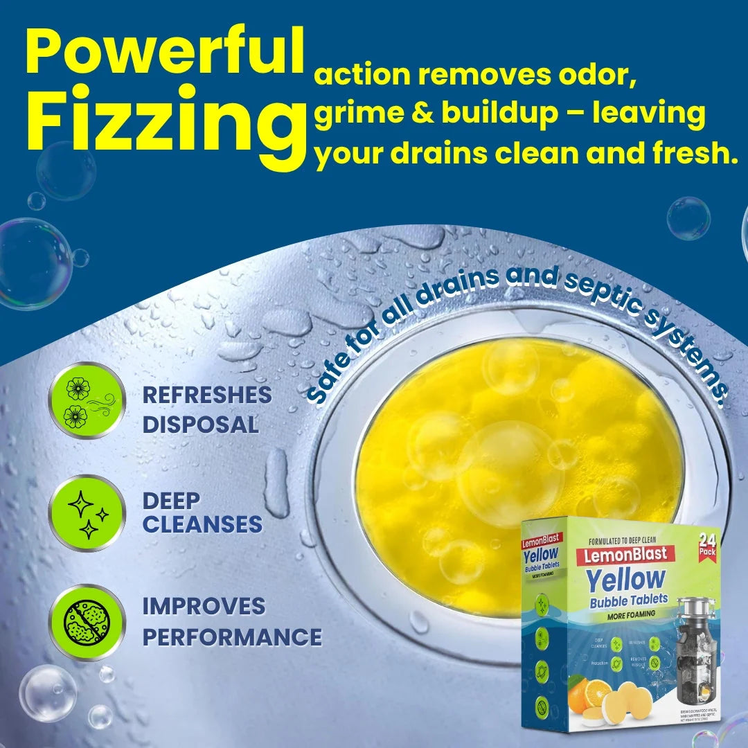 🎉LemonBlast Yellow Bubble Tablets – Odor Eliminator + Blockage Remover🍋